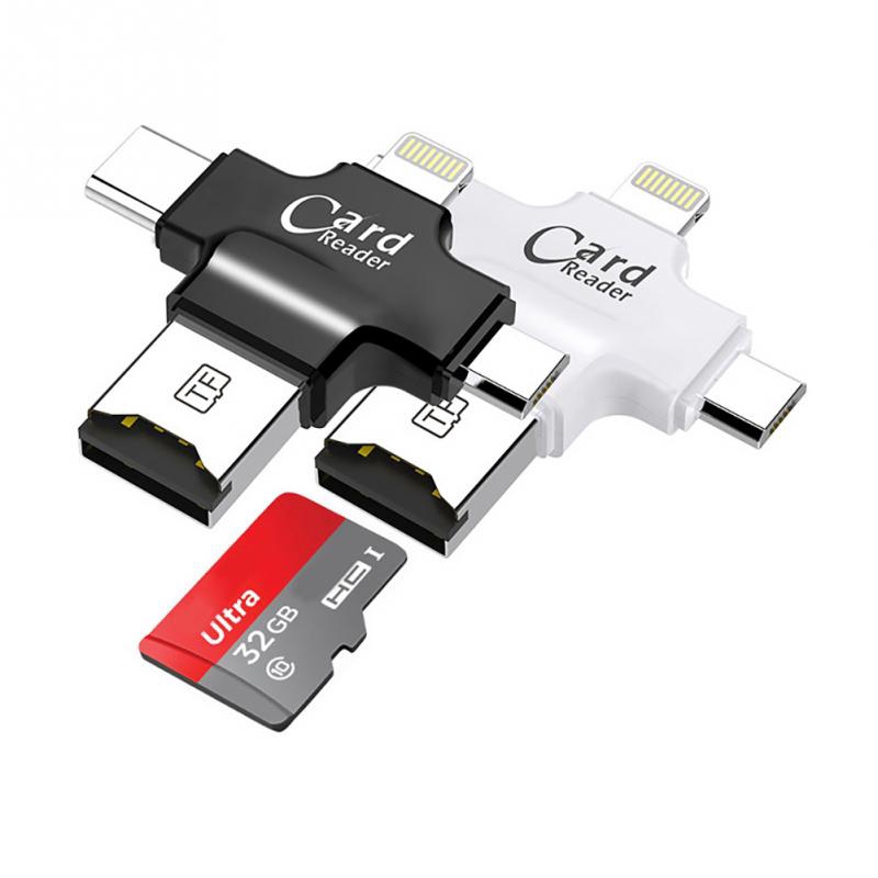 4 in 1 Micro SD Card Reader Type C Micro USB Lightning adapter for iPhone iPad