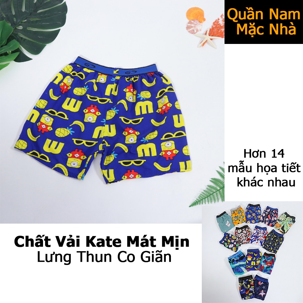 Quần đùi ngủ nam, quần mặc nhà đẹp cho nam Lưng Thun co giãn thoải mái, chất liệu Kate Cao Cấp - Màu ngẫu nhiên