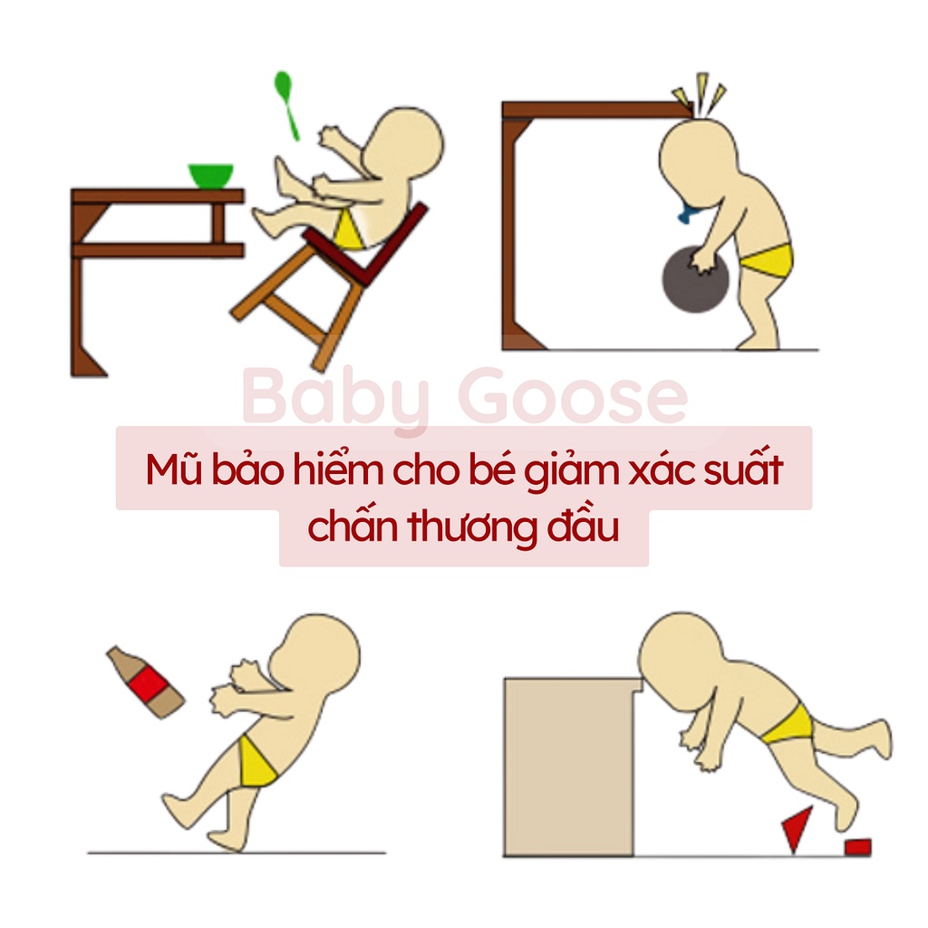 Mũ bảo vệ đầu cho bé tập bò, tập đi Songzhilong, siêu nhẹ, siêu thoáng, điều chỉnh theo vòng đầu, cho bé từ 6 tháng.