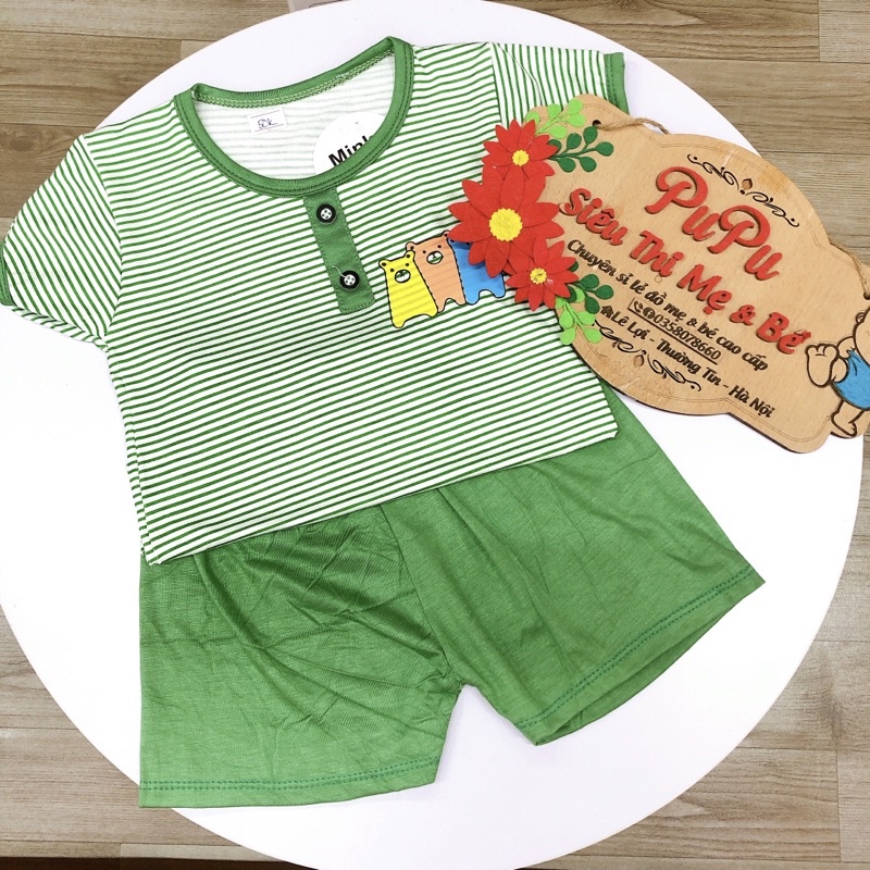Bộ Quần Áo Cộc Tay Kẻ Thun Lạnh Cho Bé
