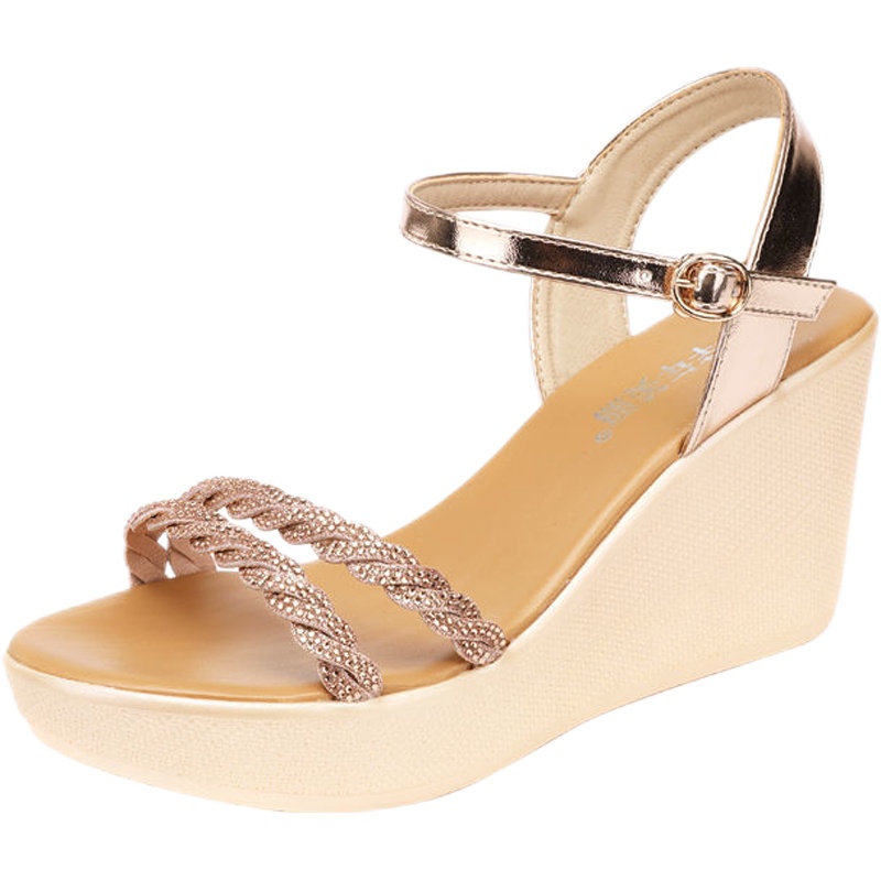 Sandal Cao Gót Đế Dày Đính Đá Có Size Lớn Cho Nữ