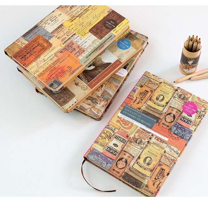 Sổ tay A5 bìa cứng to Retro vintage tem thư dày đẹp ghi chép trang trí lưu bút làm bullet journal BUKAO