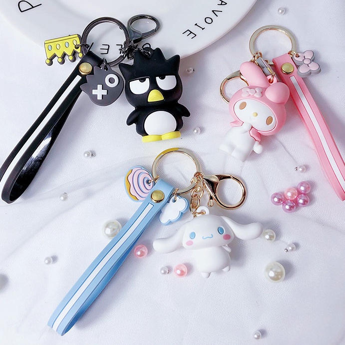 Chuỗi chìa khóa hoạt hình sáng tạo Vòng chìa khóa giai điệu Hello Kitty Kuromi Pudding chó dây chìa khóa âm thanh nổi