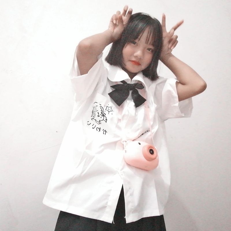ÁO SƠ MI JK KÈM NƠ DỄ THƯƠNG ĐI HỌC 💯 ẢNH THẬT , LƯỢT MUA TẬN 7K 😱