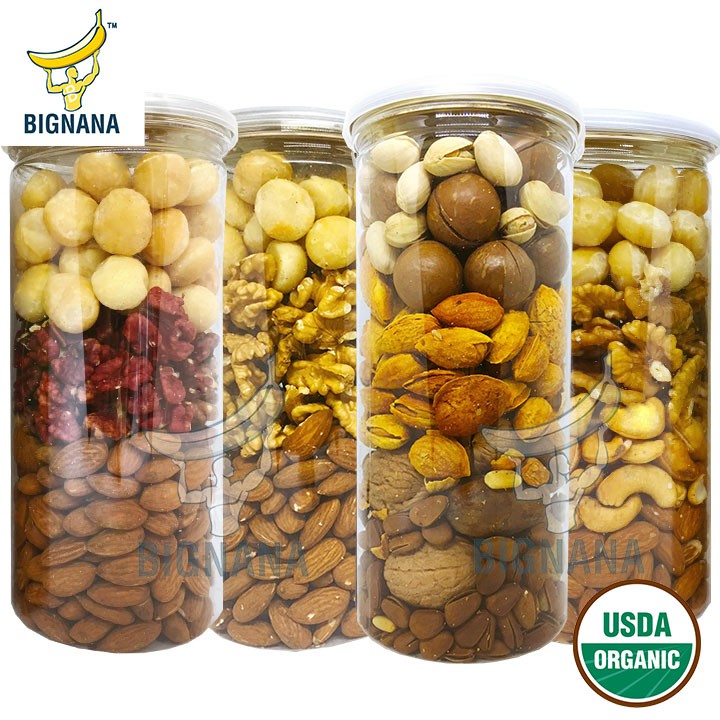 Hộp Mixed Nuts 6 In 1 - 500gr, Óc Chó, Hạnh Nhân, Hạt Thông, Macca, Hồ Đào, Hạt Dẻ Cười, Quả Mắc Ca Dinh Dưỡng