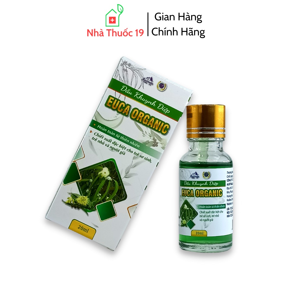 Dầu Khuynh Diệp Euca Organic giúp giảm đau nhức xương khớp, phòng cảm cúm, sổ mũi, nghẹt mũi, nhức đầu, đau bụng Lọ 20ml