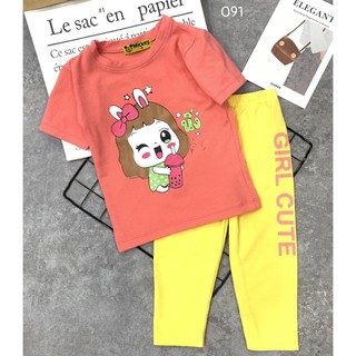 Đồ bộ bé gái tay ngắn quần dài Thun cotton 091