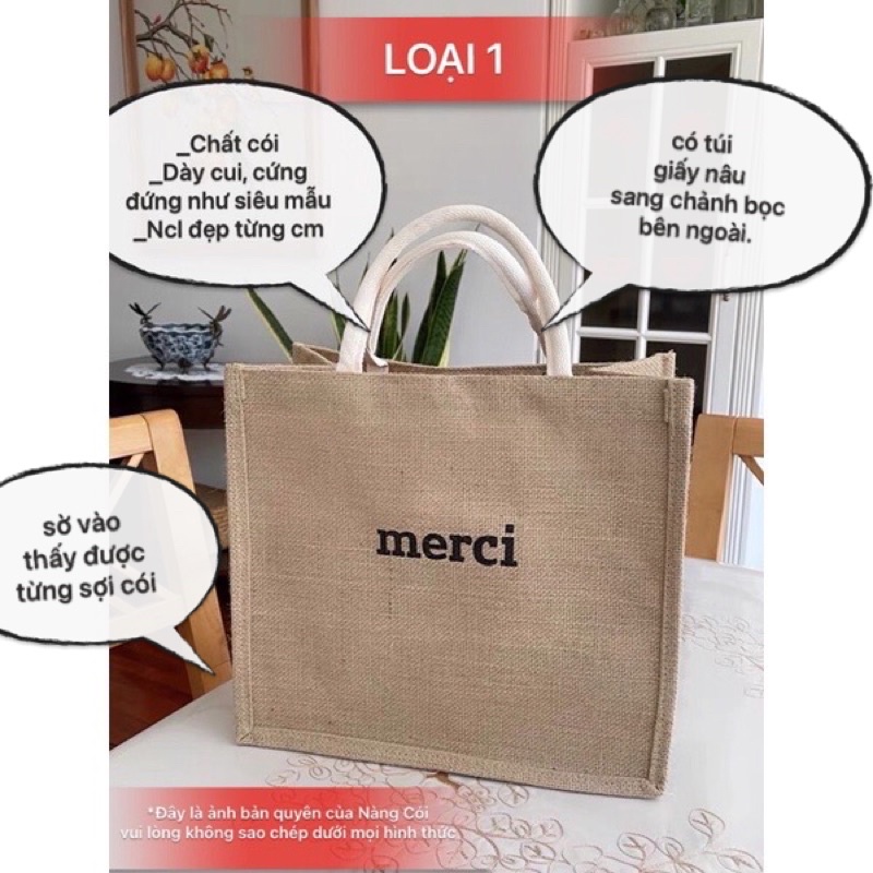 Túi Cói Merci Loại 1 (có đế đệm đáy, có lót)