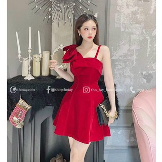 Đầm xoè 2 dây vai nơ 1 bên kèm mút siêu xinh