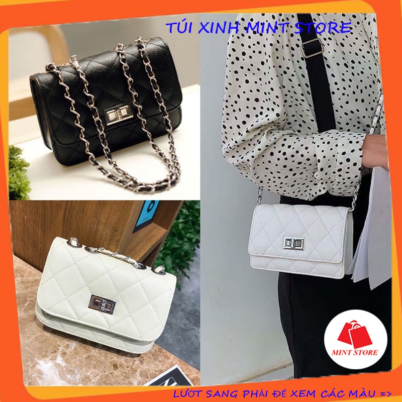 Túi đeo chéo nữ trần chỉ khóa vặn size 18cm - Túi xinh mint store PK 391