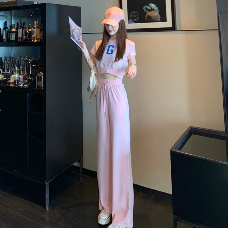 Áo thun ngắn tay và Quần dài ống rộng thời trang cho nữ