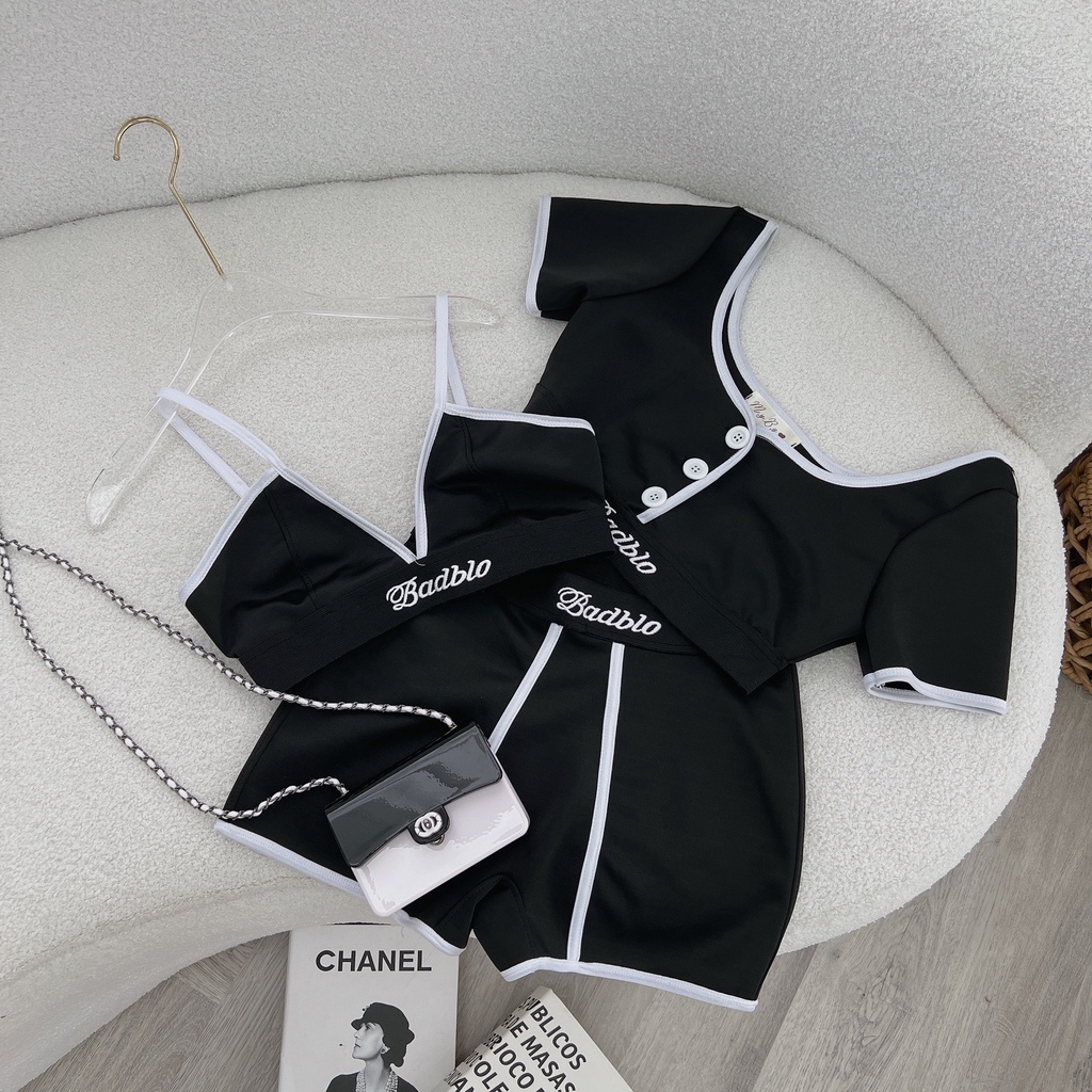 Đồ bơi nữ kín đáo bikini tắm biển 3 mảnh badblo áo ngắn tay croptop 2 dây kèm quần bơi HATI