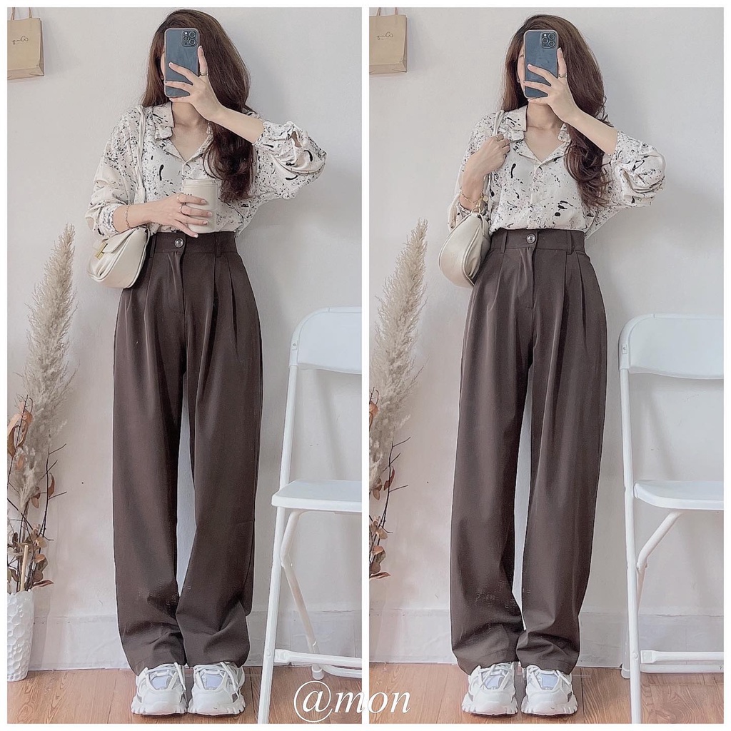 2101616 Áo sơ mi nữ ulzzang thời trang công sở họa tiết vẩy sơn freesize