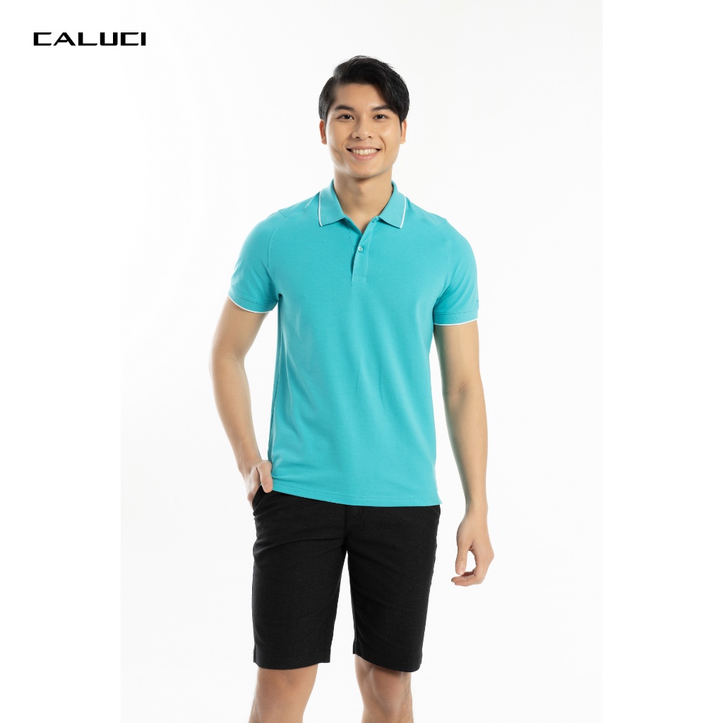 Áo polo nam CALUCI thiết kế cổ dệt, dáng suông nhẹ, tay raglan, chất liệu vải mềm mịn và thấm hút mồ hôi tốt MPS221S