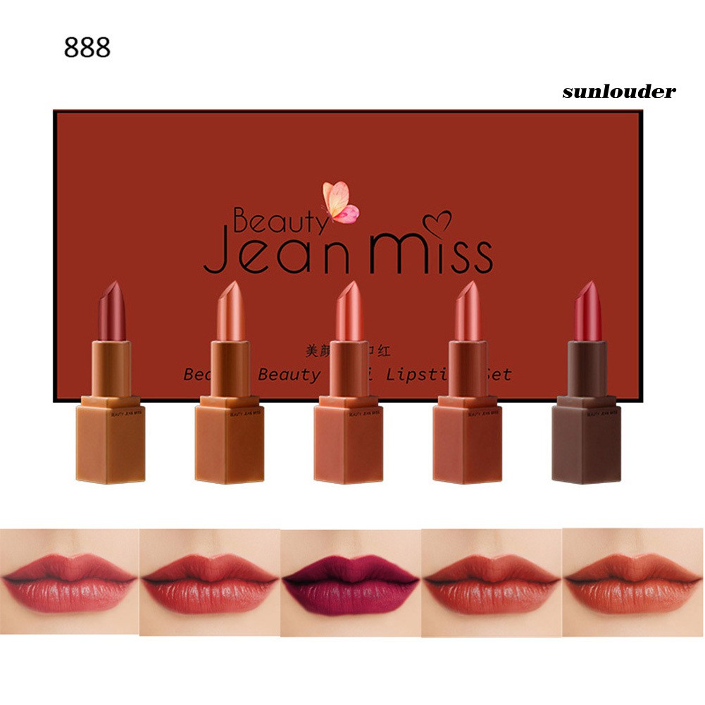 (Hàng Mới Về) Set 5 Thỏi Son Sáp Jean Miss Tông Nhung Dưỡng Ẩm Chống Nước Chống Dính Lâu Trôi | BigBuy360 - bigbuy360.vn