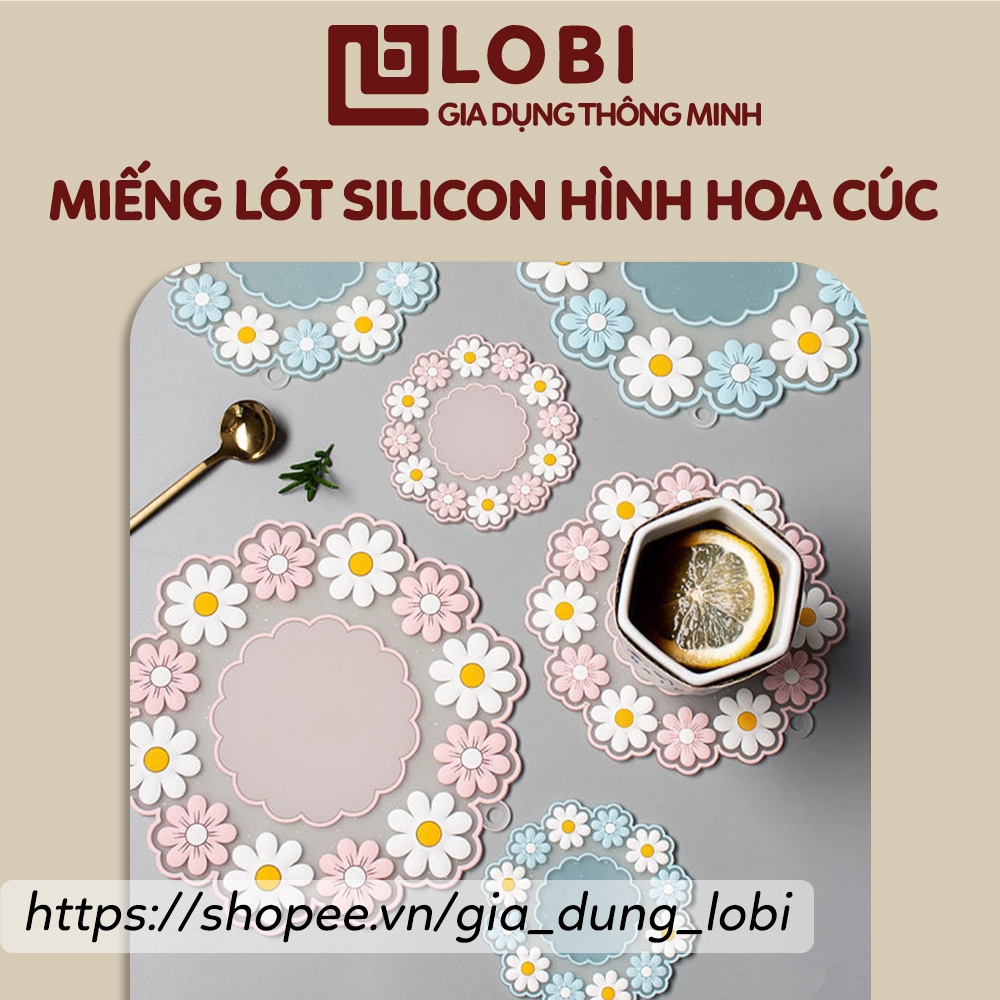 Sét 3 miếng lót bát đĩa cốc chén xoong nồi silicone cách nhiệt hình hoa cúc trang trí xinh xắn