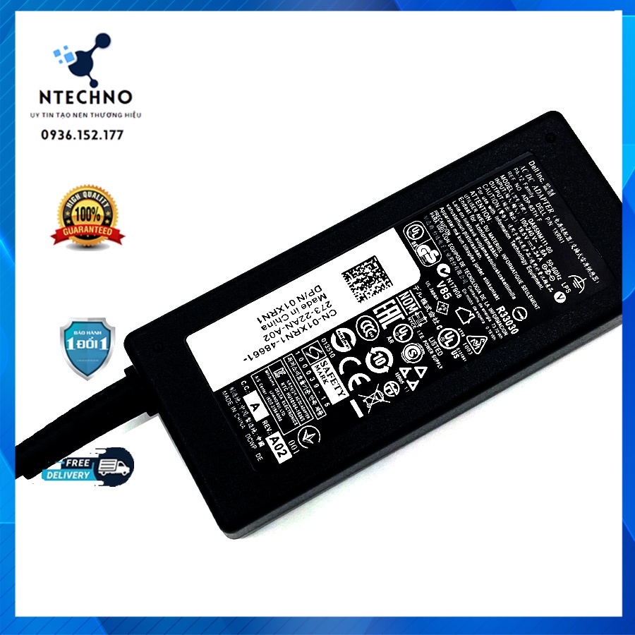 Sạc Zin Laptop Dell 19.5V 3.34A 65W Chân kim to/Chân kim nhỏ dành cho laptop Dell -Tặng kèm dây nguồn- Bảo hành 12 Tháng