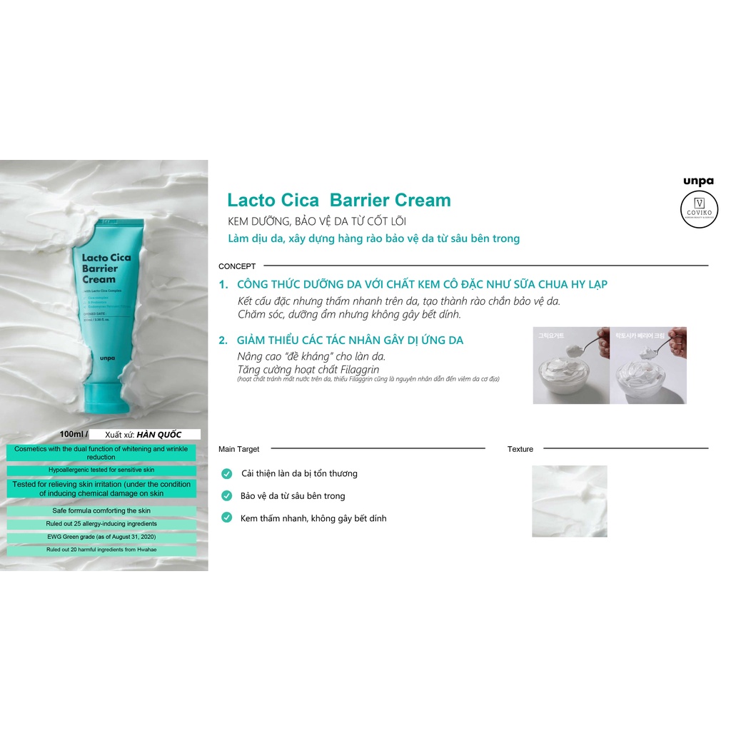 Kem Dưỡng Ẩm Làm Sáng Da Và Phục Hồi Unpa Lacto Cica Barrier Cream 100ml