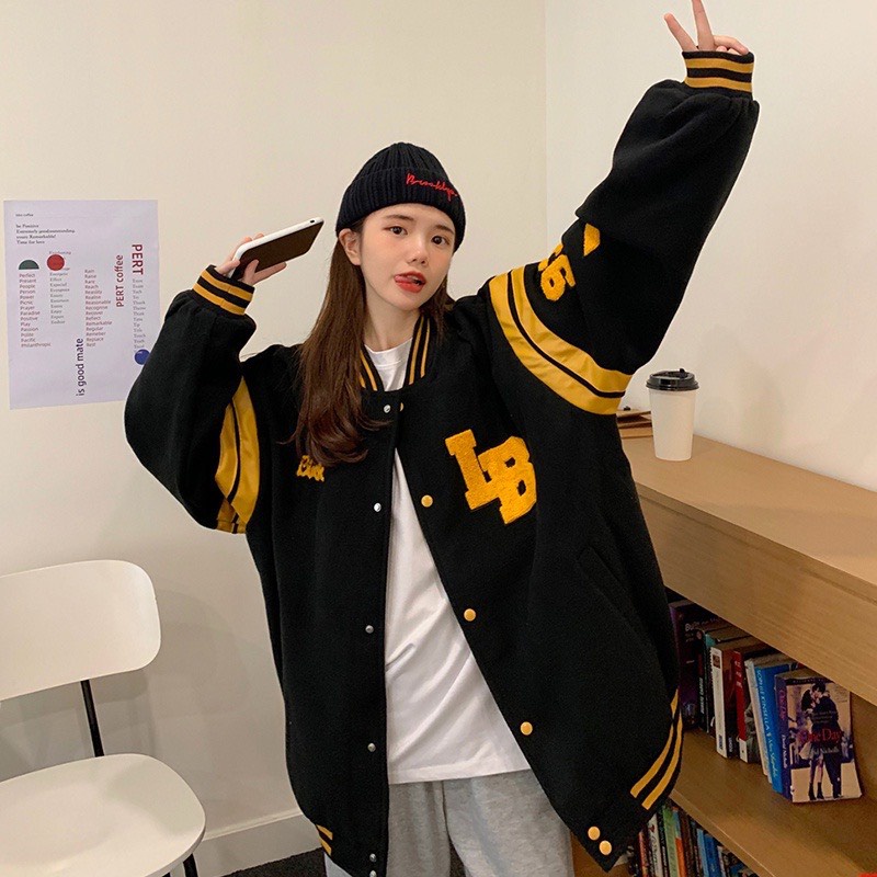 Áo Khoác Nữ, Áo Bomber Nữ Thêu Chữ LB Form Rộng Hot Trend | BigBuy360 - bigbuy360.vn