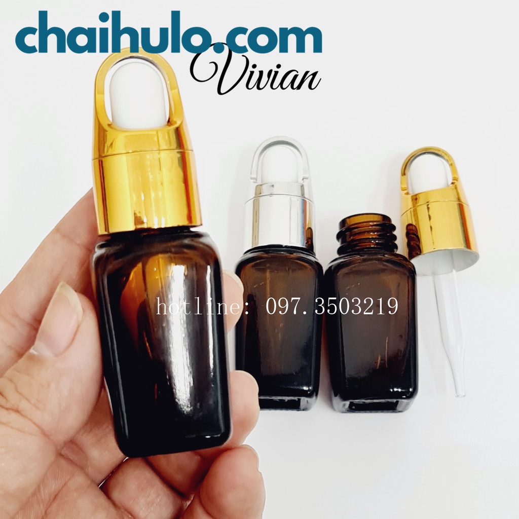 10ml / 20ml - Lọ chiết mỹ phẩm thân vuông, lọ chiết nước hoa, thuỷ tinh nâu, nắp bóp giỏ hoa bền đẹp