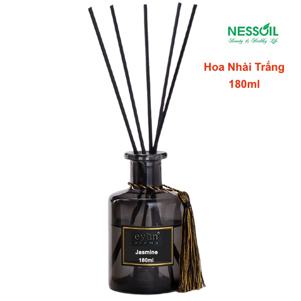 Bộ tinh dầu nước hoa thơm phòng Eyun hương Hoa Nhài Trắng gồm 1 chai tinh dầu 180ml + 1 bộ que khuếch tán màu đen