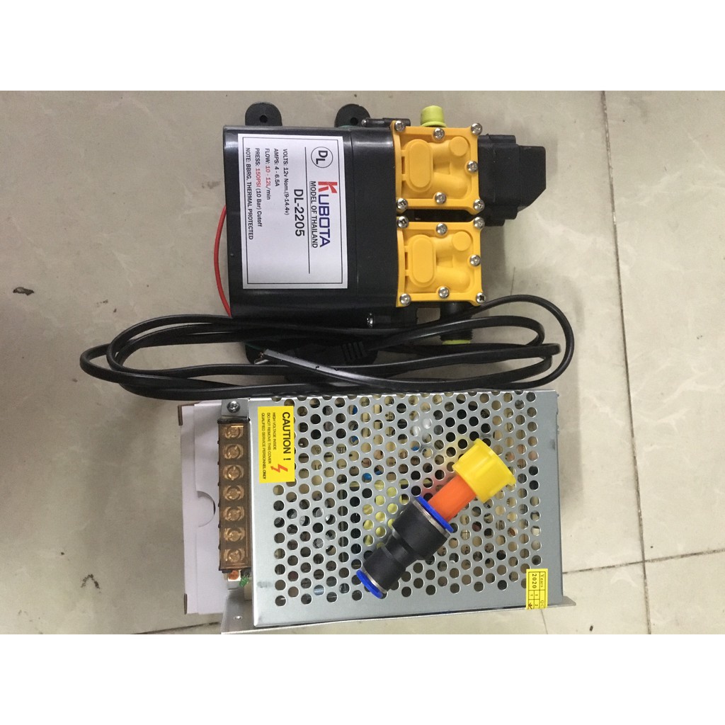 Máy bơm đôi KUBOTA và tổ ong 12v10A tăng áp lực nước mini 12V 120W LL 10-12L/phút.tặng kèm ren 17mm và nối 12 ra