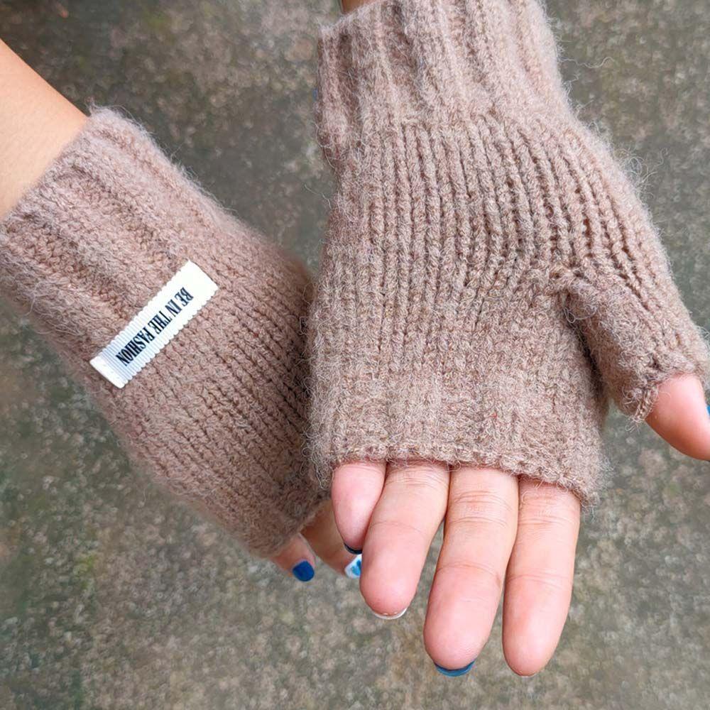 Găng Tay Len Hở Ngón Giữ Ấm Màu Trơn Cho Nữ