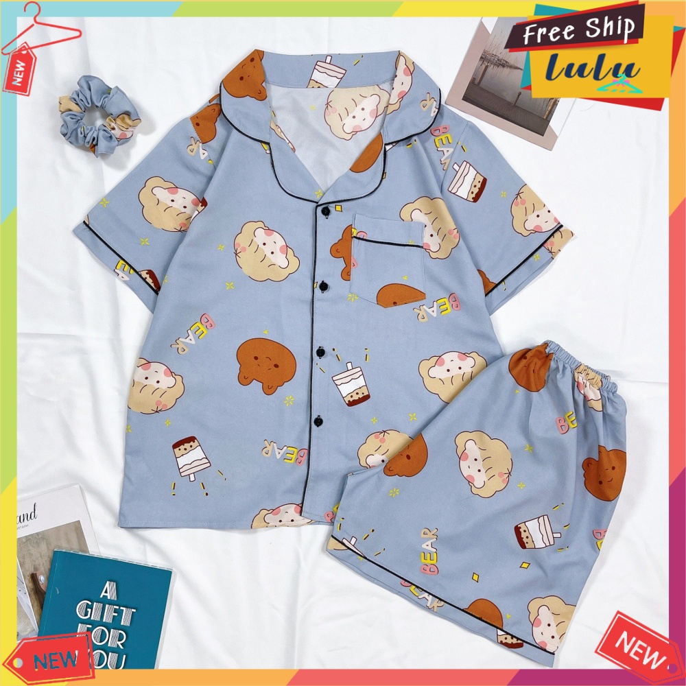 Bộ ngủ pyjama cộc tay kate Thái freesize dưới 60kg Lulu Shop. Đồ pyjama nữ
