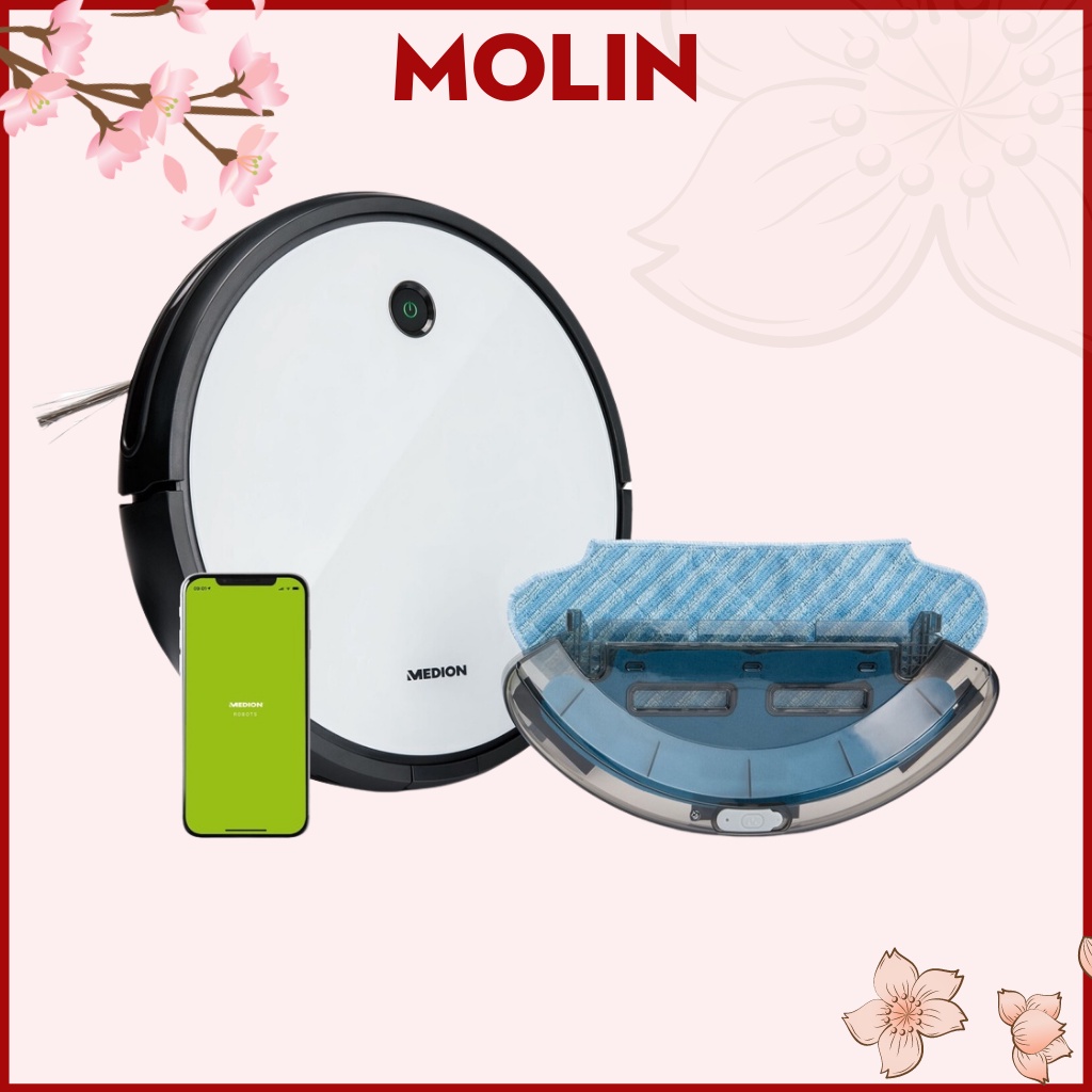 Robot Hút Bụi Lau Nhà Medion MD20041 công nghệ cao thế hệ mới Medion gồm 3 chổi quét,lực hút 2000pa tự động về trạm sạc