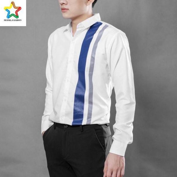 (Chính Hãng) Áo sơ mi nam tay dài phối sọc cực chất MODEL-FASHION - 8055, chất lụa không nhăn