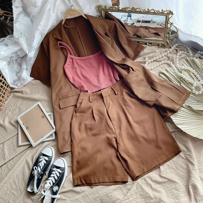 SET 3 MÓN: ÁO HAI DÂY + ÁO KHOÁC VEST + QUẦN NGỐ