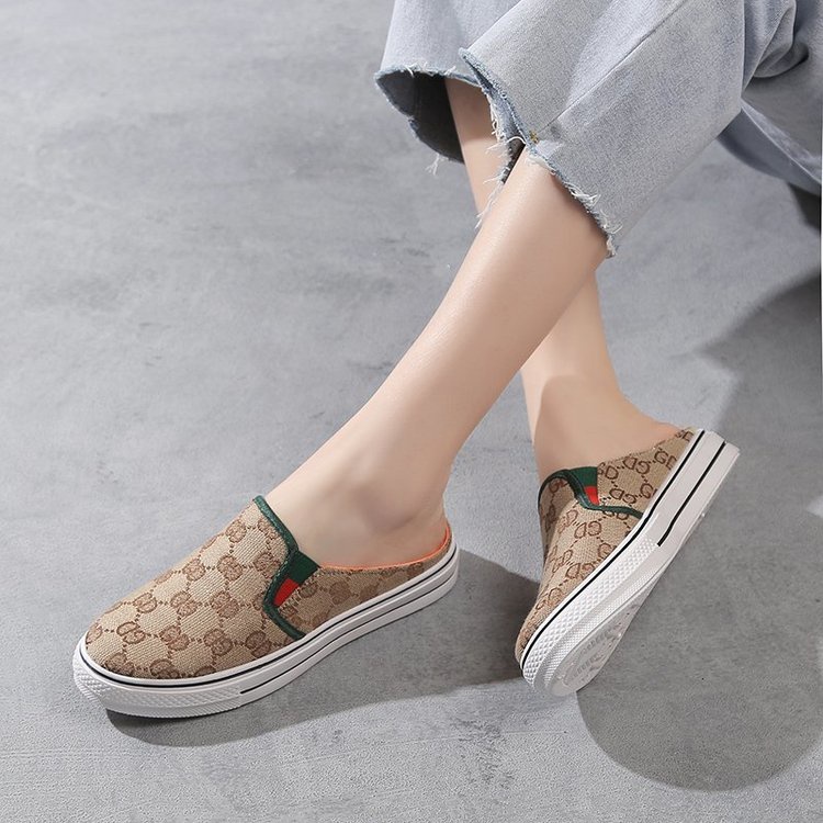 Fashion Open Heel Lace Up Casual Canvas Lazy Shoes