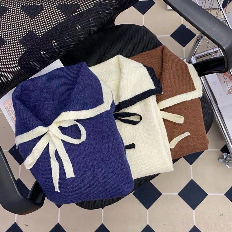 Áo Sweater Dệt Kim Tay Dài Màu Sắc Tương Phản Phong Cách Hàn Quốc Thời Trang Mùa Thu Cho Nữ