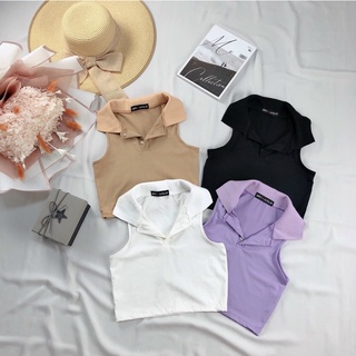 Áo ba lỗ croptop cổ bẻ cài cúc (Video)