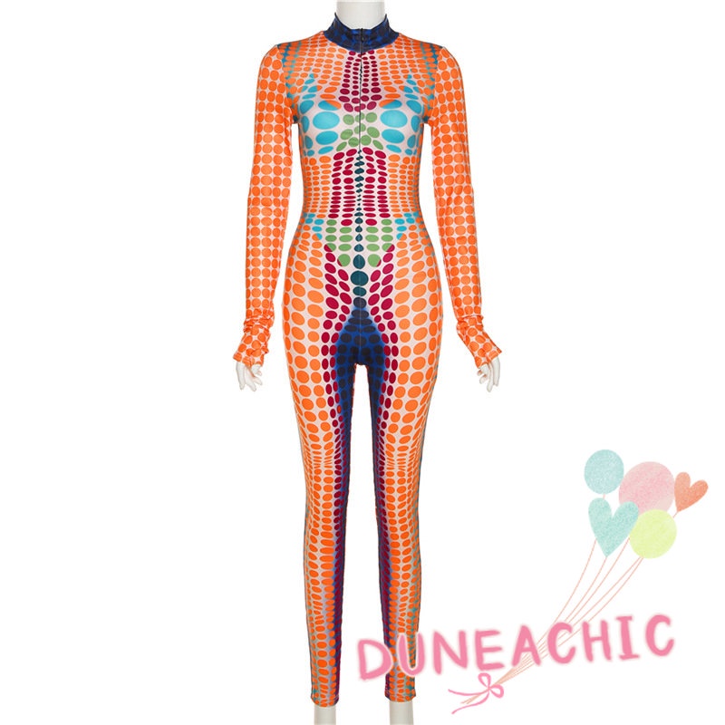 DUNEA Áo liền quần Tay Dài Cổ Tròn Lưng Cao In Họa Tiết Quyến Rũ Cho Nữ