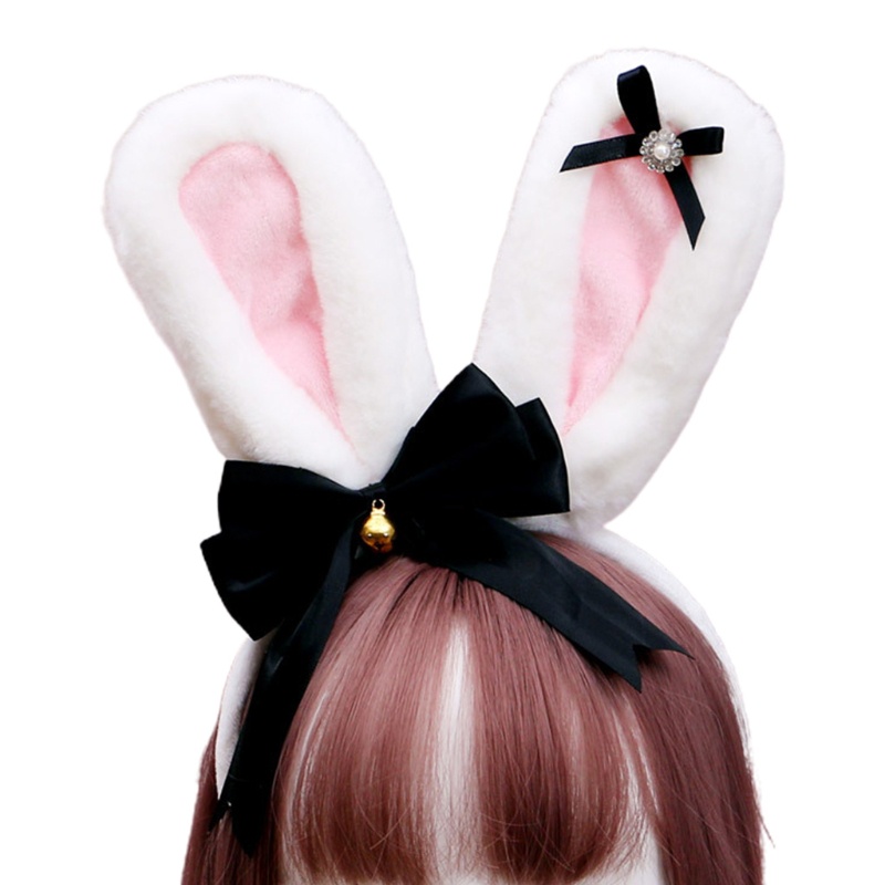 Băng Đô Tai Thỏ Lông Đính Đá Nhân Tạo Phong Cách Lolita