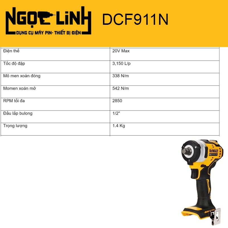Máy siết bu lông dùng Pin 20V Max DeWalt DCF911N-B1