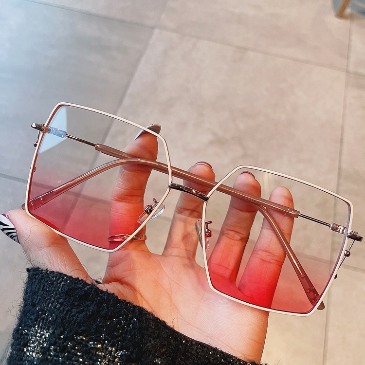 Kính Mát Gọng Kim Loại Tròng Vuông Màu Gradient Thời Trang Hàn Quốc Cho Nữ