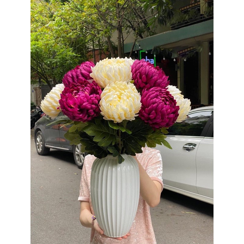 Hoa giả Hoa Cúc Mẫu Đơn lụa nhập khẩu loại 1 cao cấp,cúc đại đoá decor trang trí nhà cửa