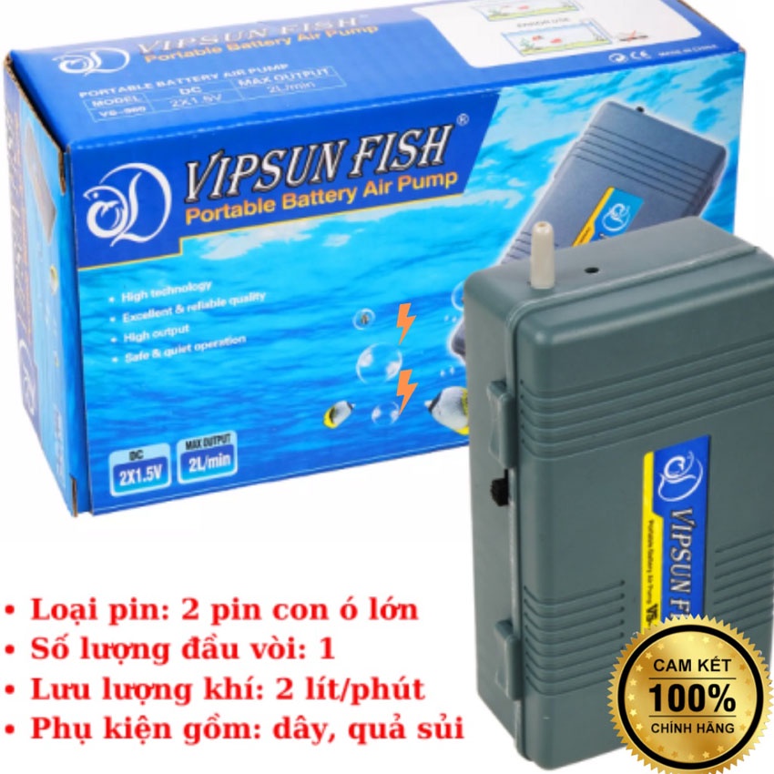 Máy sủi oxy mini tích điện VS960 siêu êm cho bể cá