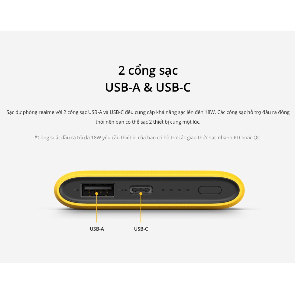 Pin Sạc Dự Phòng Realme 10000mAh Tích Hợp Cổng USB Type - C In Hỗ Trợ Sạc Nhanh 18W - Hàng Chính Hãng
