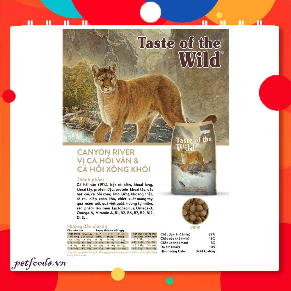 Thức ăn hạt TASTE OF THE WILD CANYON RIVER 170g cho Tất Cả Giống Mèo vị Cá Hồi Vân & Cá Hồi Xông Khói