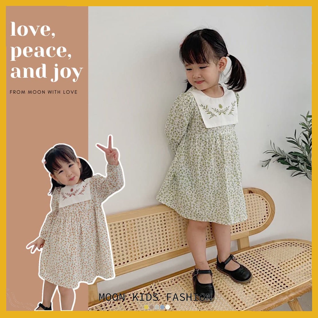 Váy Bé Gái BEEMO Hoạ Tiết Hoa Nhí Phối Cổ Thêu Cho Bé 10-23kg - Moon kids fashion