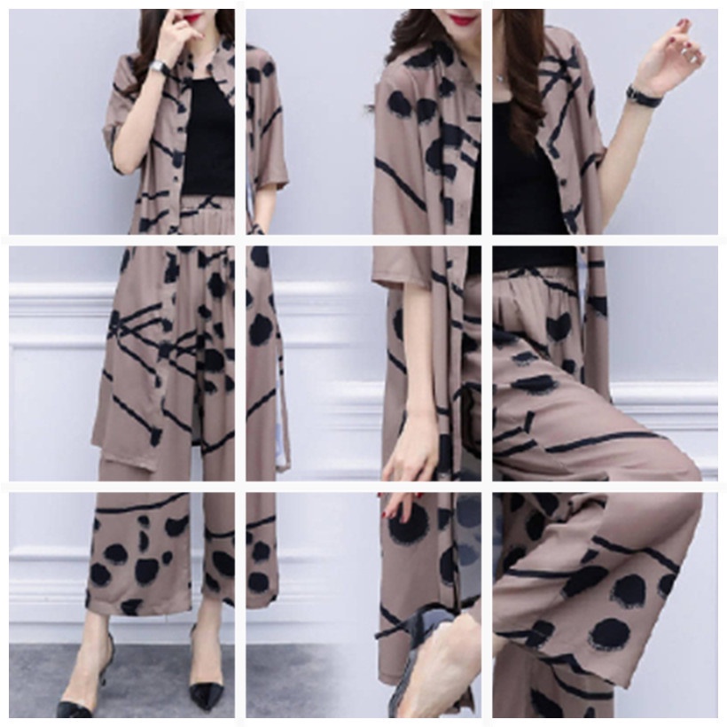 Set Áo Cardigan + Quần Ống Rộng Phong Cách Hàn Quốc Thời Trang Mùa Hè C8348