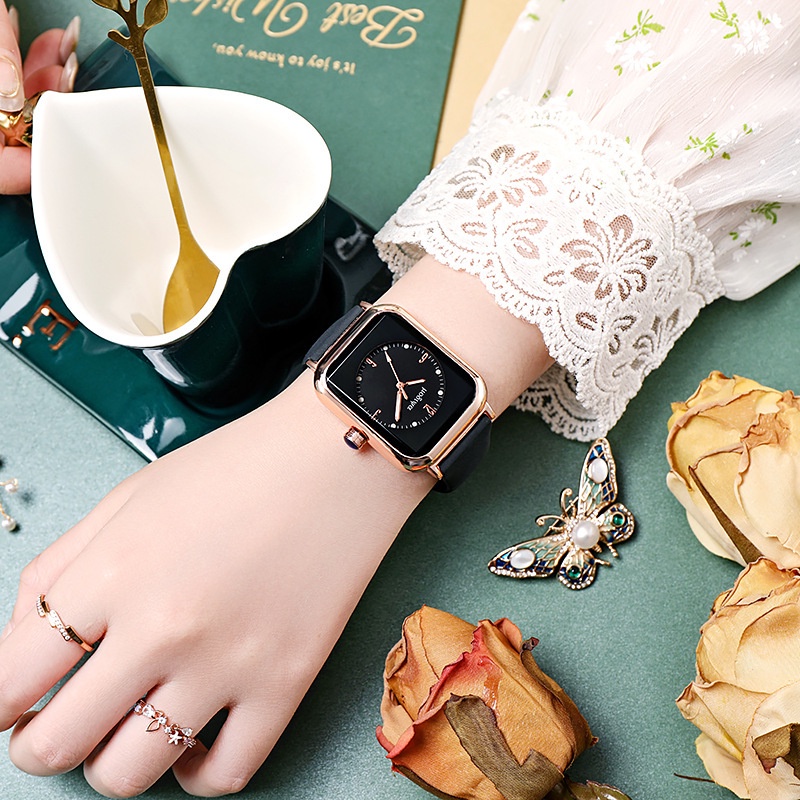 Mới Đồng Hồ Nữ Mặt Vuông Thiết Kế Đơn Giản Thanh Lịch