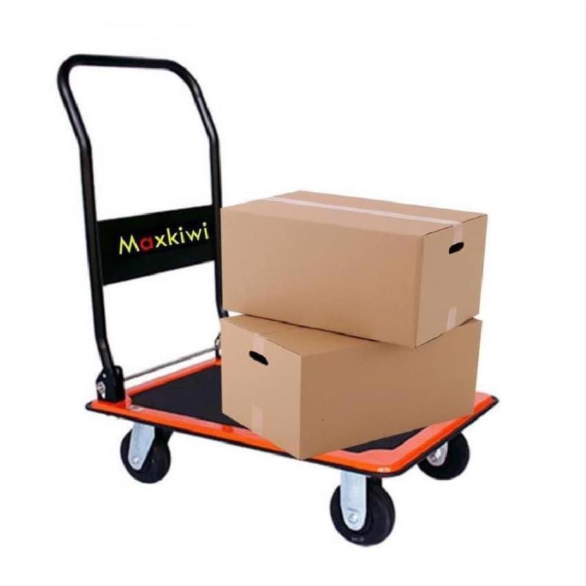 [FreeShip - Clip thật] Xe Đẩy Hàng 150kg 4 Bánh, bánh xe đẩy hàng Maxkiwi- Sàn Thép, Tay Đẩy Gập Gọn