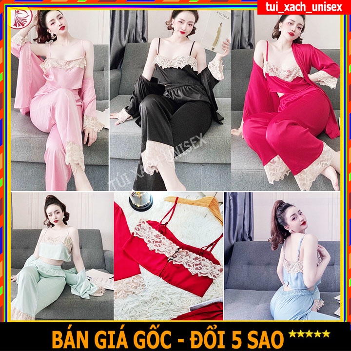 ❤️ 𝐅𝐫𝐞𝐞 𝐒𝐡𝐢𝐩 ❤️ SET ĐỒ NGỦ LỤA SATIN SEXY 3 MÓN ÁO CHOÀNG + ÁO TRONG 2 DÂY + QUẦN DÀI PHỐI REN MÁT MỊN KHÔNG NHĂN | WebRaoVat - webraovat.net.vn