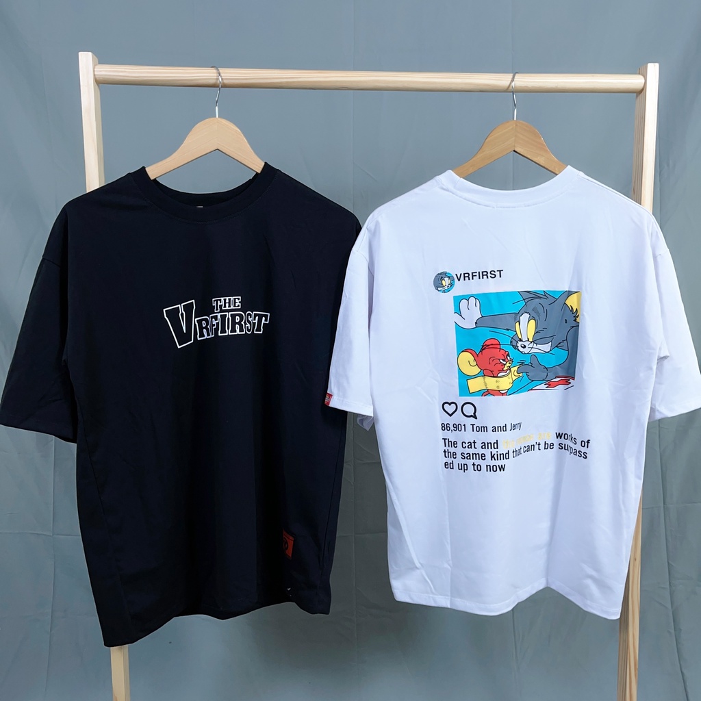 Áo Thun Tay Lỡ Unisex Phom Rộng Mèo Chuột VRFirst Cotton 75%, Dày Mịn Đẹp.