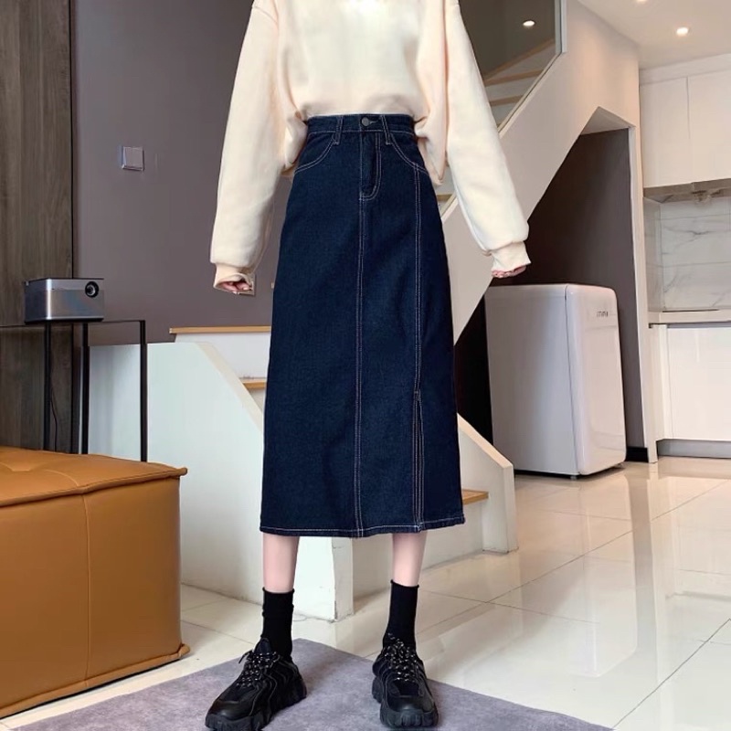 Order chân váy jeans dài xẻ tà có BIGSIZE ulzzang