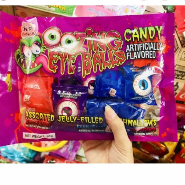 Kẹo xốp hình mắt Haloween mix 3 vị 80g